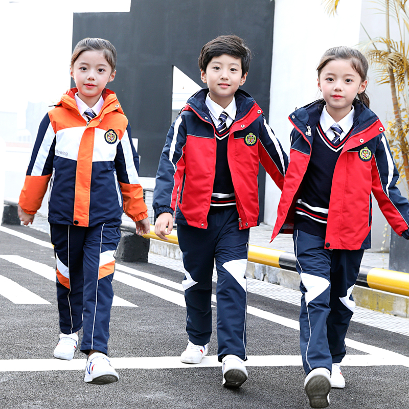 New charge suit school uniform set for primary school students in the first grade autumn, spring and winter thickened three-in-one children's class clothes red