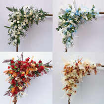 New wedding triangle flower row wedding arch flower stage background welcome area layout row flower simulation silk flower flower flower art