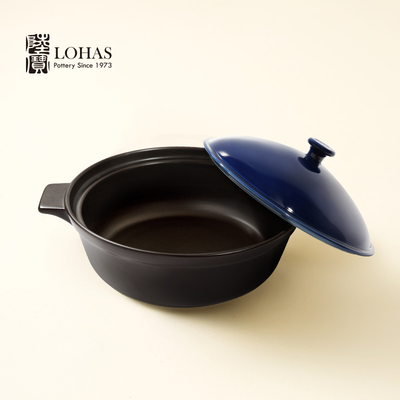 Lupao earthenware lecai side ear Fried sapphire blue fry pan frying pan home cooking pot hot pot soup pot pan 4 l