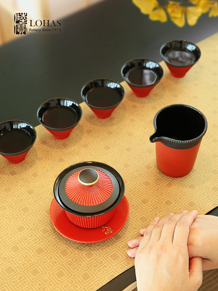Lubao New Chinese Style National Style Porcelain Kung Fu Tea Set Sets Pingbu Qingyun Lidded Bowl Tea Set Set One Pot and Six Cups