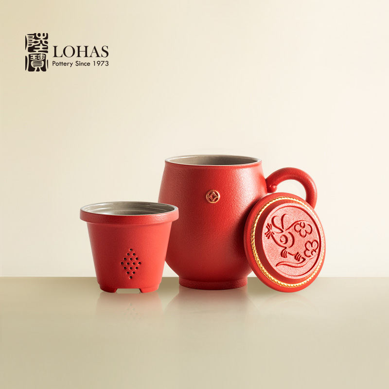 Rat lupao zodiac year year an abundant cover glass of tea filter cup red gift ceramic cup 260 ml