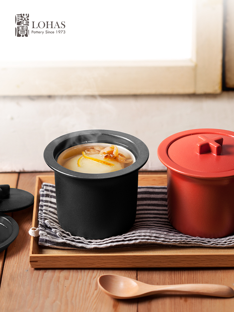 Lubao Slow Cooker Bain-Marie Cross Stew Pot Small Tureen Ceramic Double Lid Pot Stew Soup Pottery Pot Bouilli Steamer Steamer