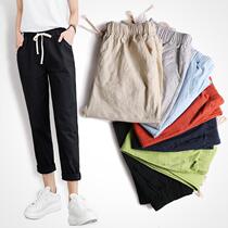 Cotton linen ankle-length pants spring summer thin straight loose casual pants womens washed sweatpants Korean Harlan pantsuits