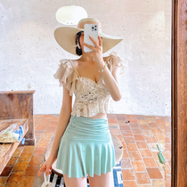 Swimsuit women 2021 new sexy split bikini skirt small chest gathered heavy industry niche thin vintage hot spring