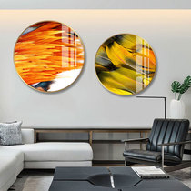 Modern simple circular decorative painting light luxury porch living room blue peacock style crystal porcelain painting into the home porch hanging painting