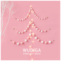 Woo-do-ga 4CM pompom hanging string Christmas party Wall hanging decoration Christmas Tree decoration Childrens room pull flower