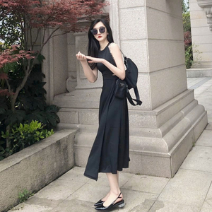 Hanging neck temperament split open waist elegant dress good quality summer