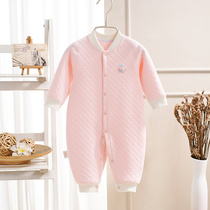 Newborn jumpsuit Spring and autumn pure cotton pajamas Baby baby clothes padded autumn and winter boneless warm coat climbing suit