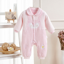 Baby one-piece clothes Newborn autumn and winter 0-6 months 3 Baby autumn and winter padded jumpsuit jacket pure cotton plus cotton