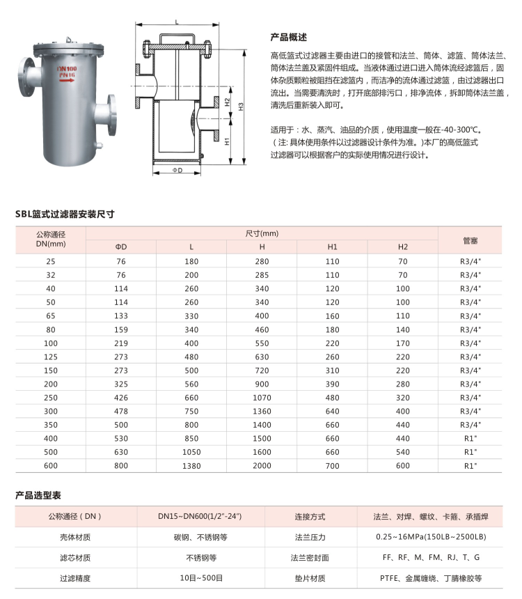 不锈钢篮式(筒式)过滤器 srba-16 sbl14型法兰直通dn25-dn300_不打折