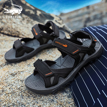 Crocodile mens sandals 2021 new summer non-slip soft bottom velcro beach shoes wear outside driving leather sandals men