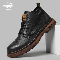 Crocodile Martin Boots Mens High British Style Leather Shoes 2021 New Tide Mens Winter Cotton Shoes