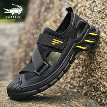 Crocodile Sandals Mens Sports Summer Genuine Leather Soft-bottom Non-slip Men Driving Shoes 2022 Outside Wearing Beach Shoe Men