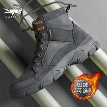 Crocodile leather martin boots men's winter plus velvet high-top warm cotton shoes men's tooling boots snow English style shoes