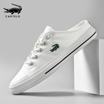 Crocodile Semi-Trailed Canvas Shoes Men 100 Hitch Small White Shoes 2022 Summer Breathable Thin mens shoes One foot pedal casual board shoes