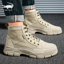 Crocodile leather martin boots men's winter plus velvet tooling boots 2021 new men's high top desert boots autumn men's shoes