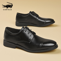 Crocodile mens leather shoes summer breathable soft sole business formal suit mens shoes hollow-out full cowhide black work shoes