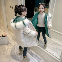 Girls winter cotton-padded clothes 2021 New Korean childrens foreign style winter clothes in the big childrens tide long Parker clothing cotton-padded clothes