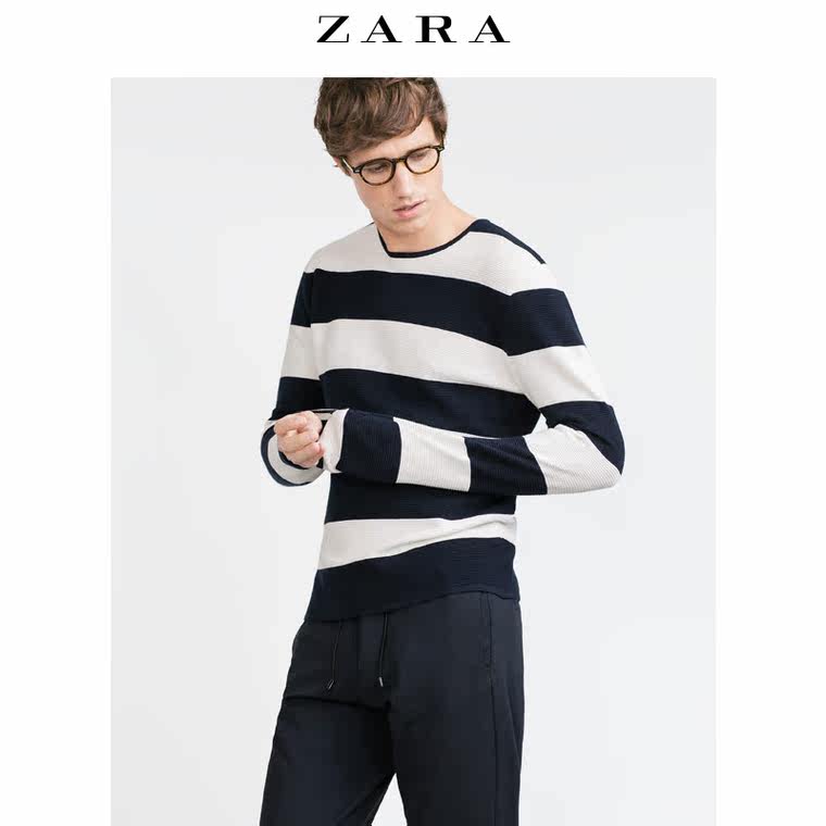 ZARA 男装 局部条纹针织衫 00458305401