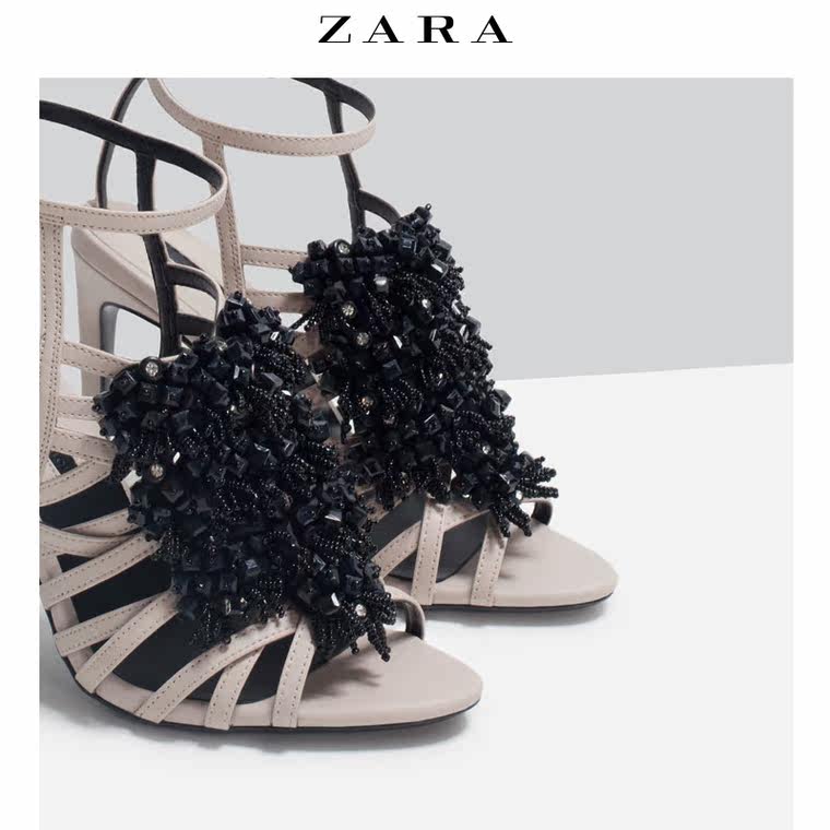 ZARA 女鞋 珠宝装饰高跟凉鞋 16608001002