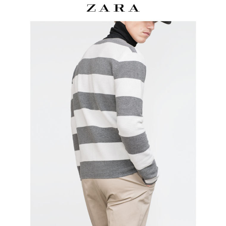 ZARA 男装 局部条纹针织衫 00458305802