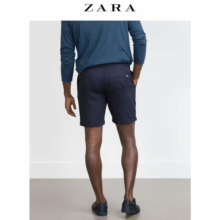 ZARA 男装 系带裤腰印花棉质百慕大短裤 02262351401