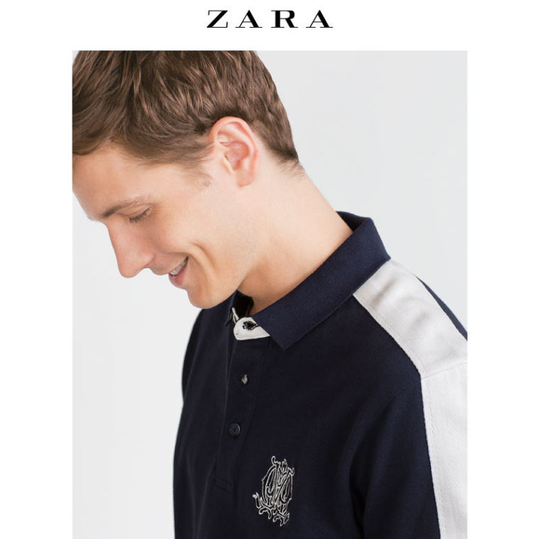 ZARA 男装 刺绣双色马球衫 09240303401