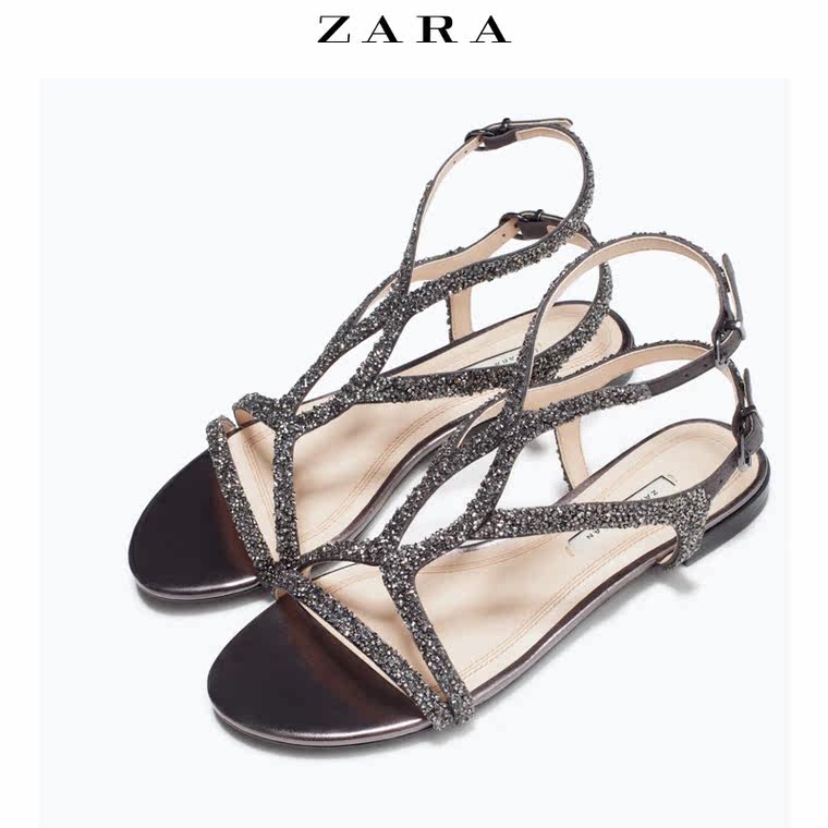 ZARA 女鞋 金属色交叉装饰果冻鞋  15580001040