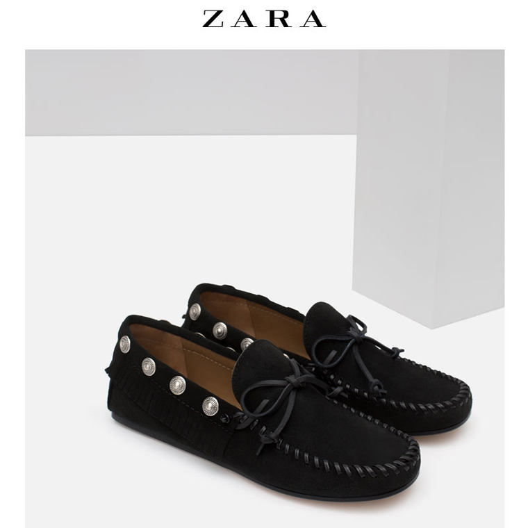 ZARA 女鞋 铆钉饰皮莫卡辛鞋 16436001040