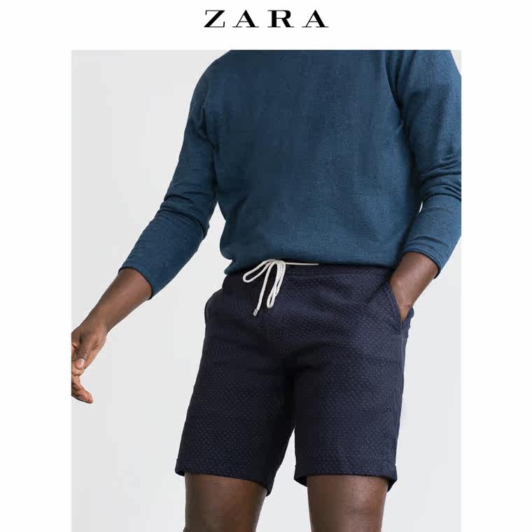 ZARA 男装 系带裤腰印花棉质百慕大短裤 02262351401