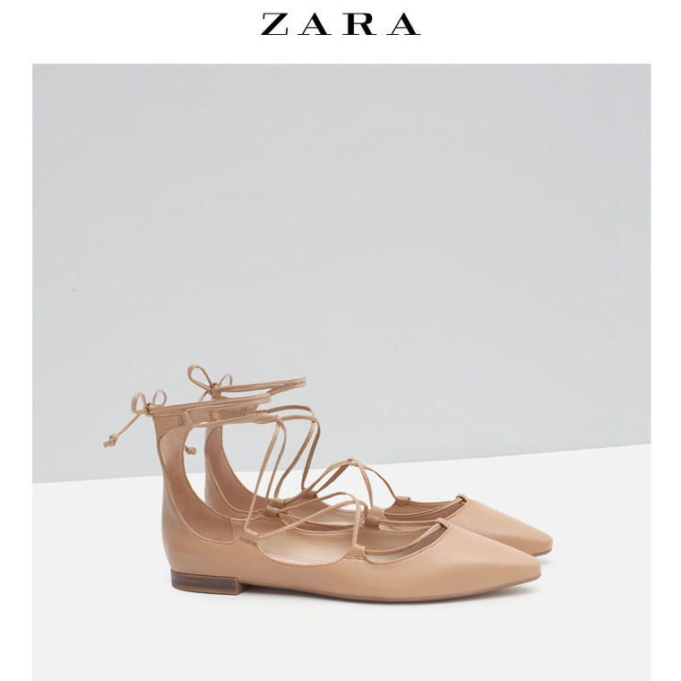 ZARA 女鞋 系带皮芭蕾舞鞋 16444001111
