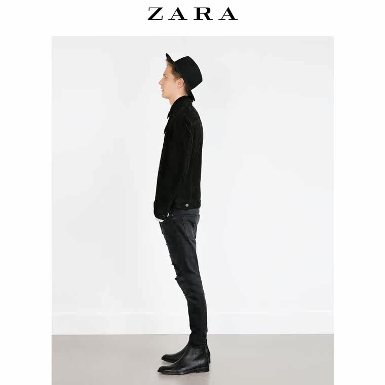 ZARA 男装 新款萝卜版剪洞牛仔裤 00840302800