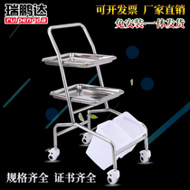 Stainless Steel Thickened Tool Car Double Disc Double Barrel Pallet Rack Three-layer Instrument Car 304 Silent Pallet Car Sanitary Car