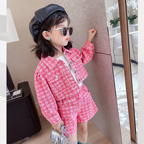 Girls Set 2021 Autumn New Tong Tong Bird two-piece set Net red Korean short coat foreign-style children