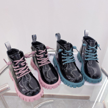 Girls plus velvet boots 2021 autumn and winter new middle and big childrens wild patent leather horse boots fashion foreign shoes