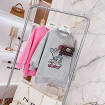 Girls hot diamond cartoon sweater 2021 winter clothes new middle and big childrens Korean version of pullover plus velvet casual thick top