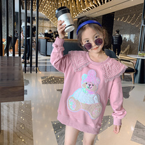 Girls sweater spring and autumn foreign style 2021 new products Childrens casual spring clothes Large childrens tops fashionable little girl clothes