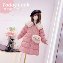 Girls winter cotton-padded clothes 2021 autumn and winter new childrens medium-length foreign-style cotton-padded jacket cotton wool collar coat tide