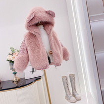 Girl Bear Coat 2021 Winter New Childrens Tong Warm Pinch New Children Thick Cave Hair Coat