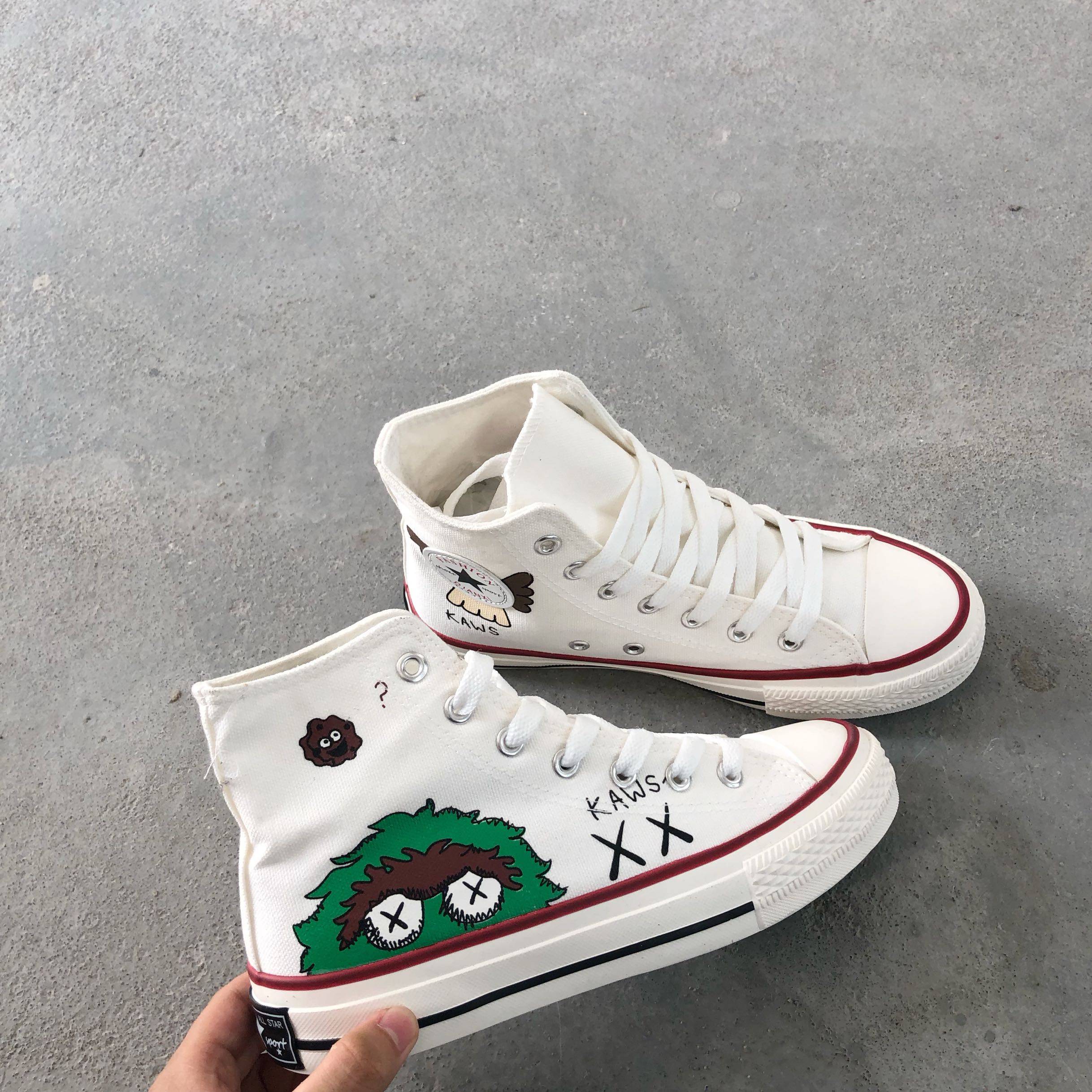 实拍高邦小白鞋女2019秋款百搭韩版涂鸦高帮帆布鞋泫雅风港风板鞋