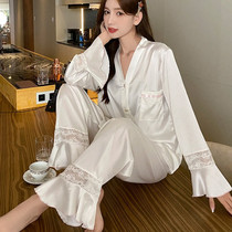 Real Silk Pyjamas Woman 2022 Spring Autumn New Ice Silk Sexy Thin family clothes two-piece suit long sleeves can be worn out