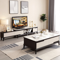 Nordic coffee table TV cabinet combination Modern simple living room small apartment light luxury black and white with glass steel stone retractable