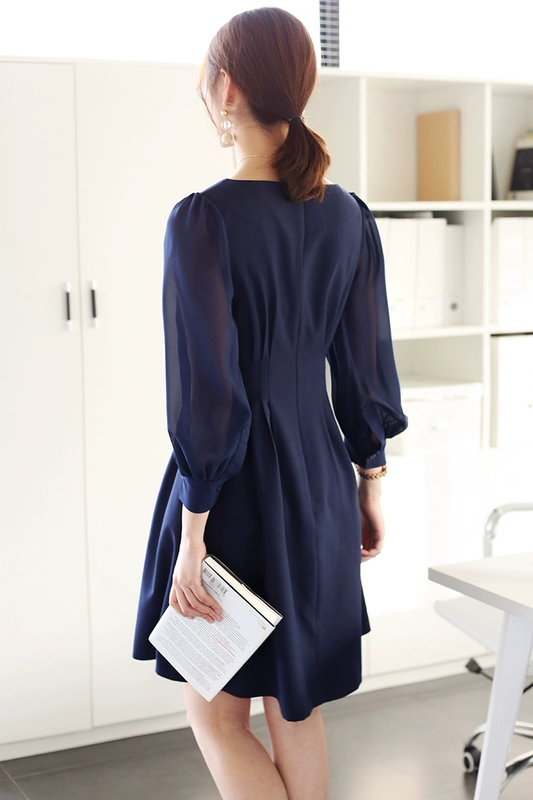 OFFIY tính khí đầm eo cao mới mỏng kiểu Pháp retro chuyên nghiệp CV đi làm váy nữ mùa xuân và mùa thu - Váy eo cao