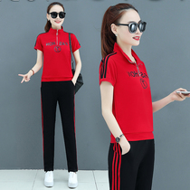 Square Dance Casual Sports Suit Women Pure Cotton Summer Dress Garden Suit New Ocean Air Short Sleeve Dancing Sportswear two sets