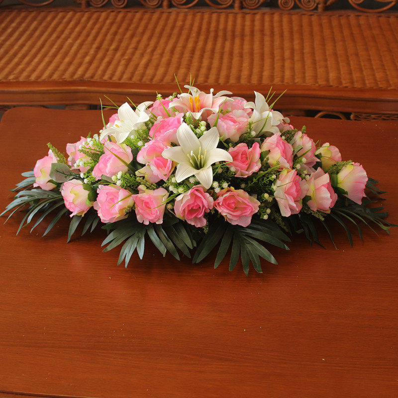 仿真台花长形会议桌花迎宾台接待台前台茶几摆放装饰花艺塑料假花