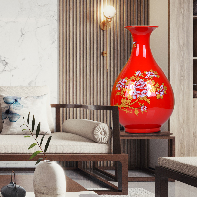 Jingdezhen ceramic vase modern wedding gift decoration furnishing articles home decoration China red porcelain vase