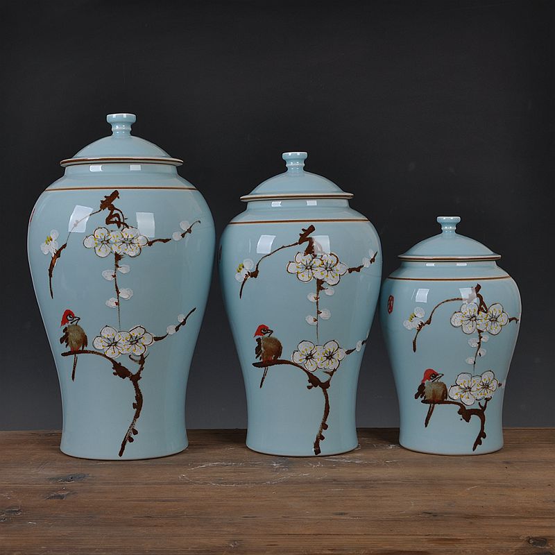 Jingdezhen ceramic vase hand - made salted and dried name plum storage tank household decorative arts and crafts porcelain sitting room porch place