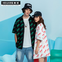 Black surge Tide Cards Big Code Lovers Summer Gats Increased Loose Casual Mens Short Sleeve Shirts Fat Sublining Clothes