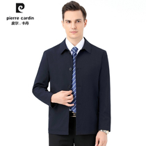 Pierre Cardan 2022 Spring Autumn New Collar Pure Color Single Row Buttons Middle Aged Mens Jacket Dad Dress Jacket