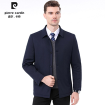 Pierre Cardin 2022 Winters new middle aged pure color mens turned cotton clothes warm cotton clothes jacket mens clothing